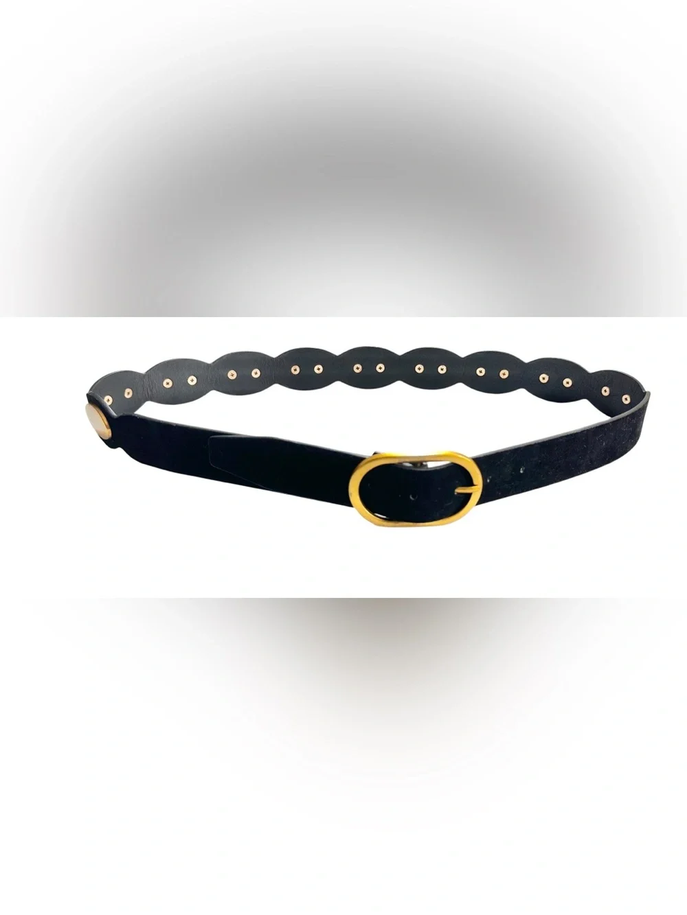 Gold Accent Medallion Black Faux Suede Belt Size M/L NWOT